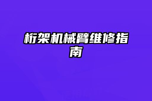 桁架机械臂维修指南