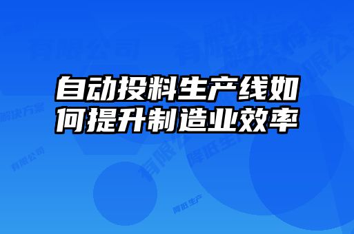 自动投料生产线如何提升制造业效率